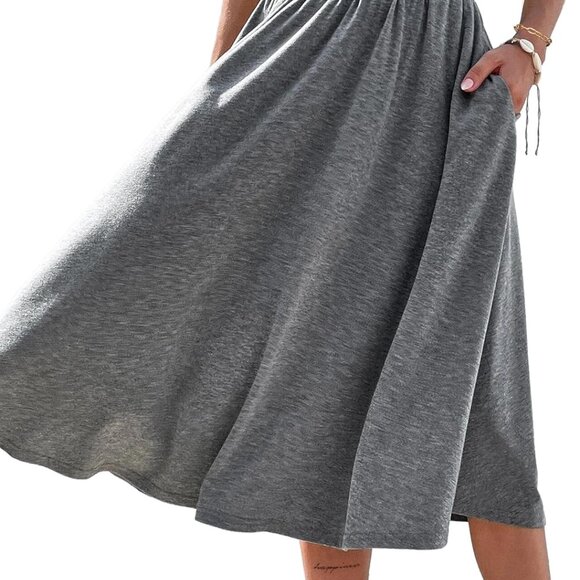 Skirts for Women Midi Length A Line Swing Flowy Skirt with Pockets - Picture 2 of 5